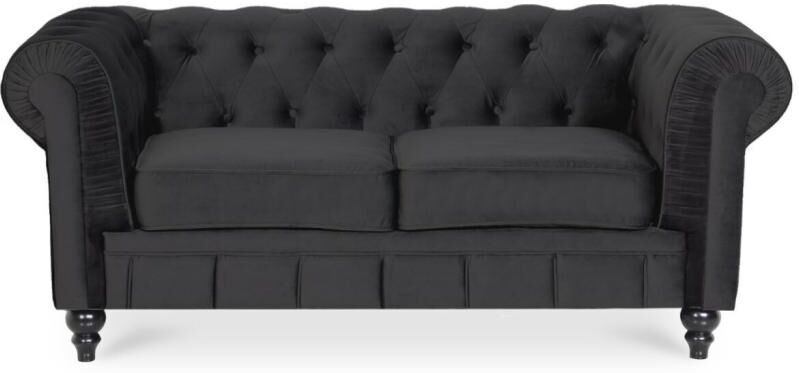 Intense Déco Canapé Chesterfield Velours 2 Places Altesse Noir