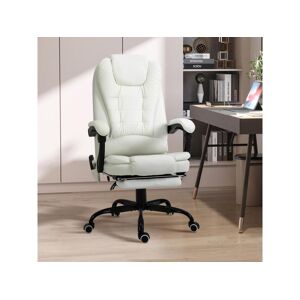 Vinsetto Fauteuil de bureau direction massant hauteur réglable dossier inclinable repose-pied + coussin lombaires intégrés revêtement synthétique blanc