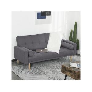 Homcom Canapé convertible 3 places design scandinave dossier inclinable 3 positions pieds bois tissu lin gris