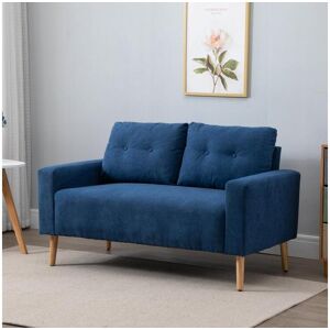 Homcom Canapé 2 places design scandinave dim. 145L x 76l x 88H cm pieds bois massif tissu bleu