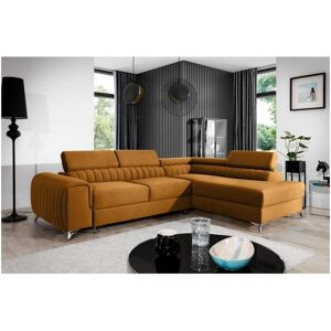 Venesetti Canapé d'angle convertible - LARRY VELOURS - en tissu Luxe, bronze, 5 places, angle droit (vu de face)