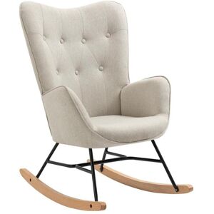 Meubles Cosy Fauteuil à Bascule Allaitement Scandinave Chaise Loisir et Repos en Tissu avec Pieds en E' Bois Métal pour Salon, Chambre, Massif, Beige, 66x84x97cm