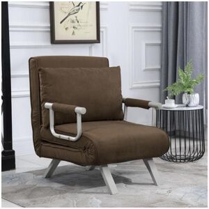 Homcom Fauteuil chauffeuse canapé-lit convertible 1 place déhoussable grand confort coussin pieds accoudoirs métal suède marron