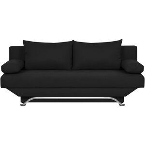 TEIJO Banquette convertible 3 places avec coffre de rangement - Tissu Noir - L 190 x P 84 x H 92 cm