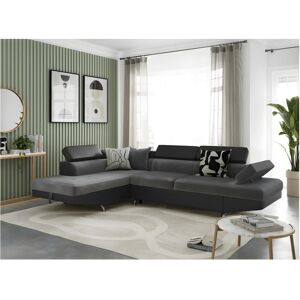 Loungitude Canapé d'angle RIO Convertible avec coffre en microfibre et simili - Angle Gauche, Gris et Noir