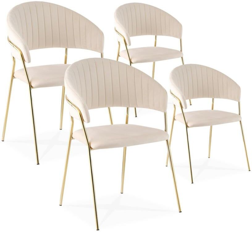 Intense Déco Lot de 4 chaises Margaux velours beige pieds or