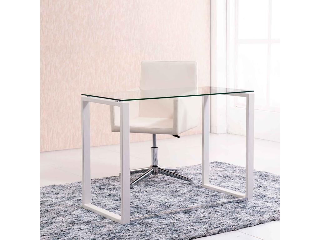 Pegane Table bureau en verre / métal avec pieds blanc - Longueur 100 x profondeur 50 cm