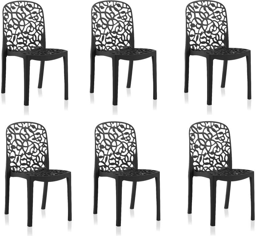 Pegane Lot de 6 chaises de table-salle à manger - cuisine - interieur/exterieur en résine coloris anthracite - Longueur 47 x Profondeur 50 x Hauteur 87 cm