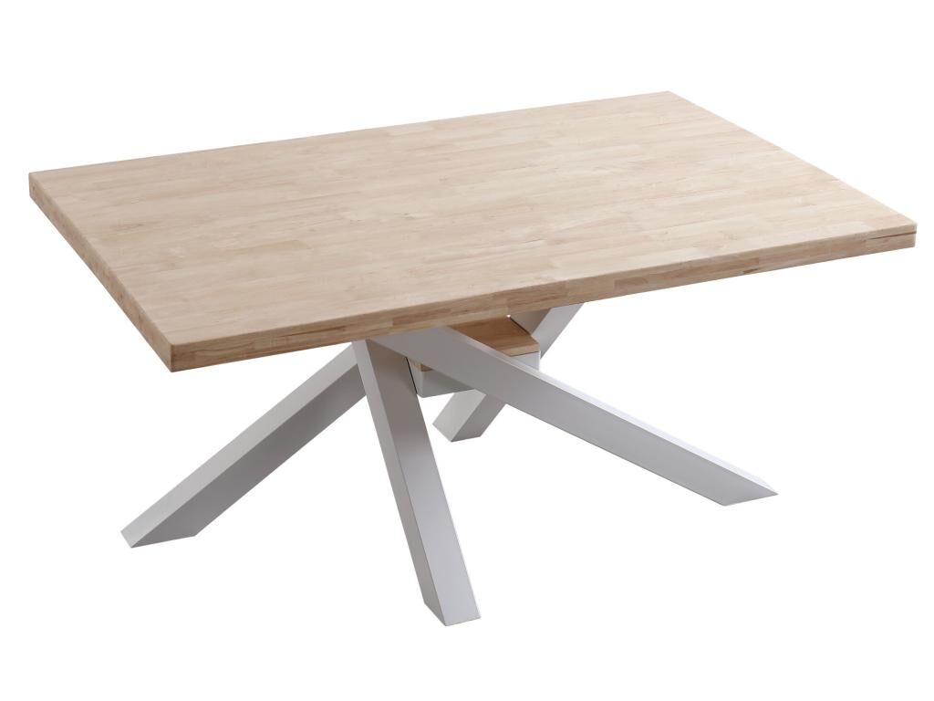 Pegane Table à manger rectangulaire en bois coloris chêne nordique pieds blanc - Longueur 160 x profondeur 100 x hauteur 76 cm