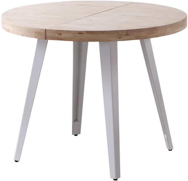 Pegane Table à manger ronde extensible en bois coloris chêne nordique pieds blanc - diamètre 100-180 x hauteur 76 cm