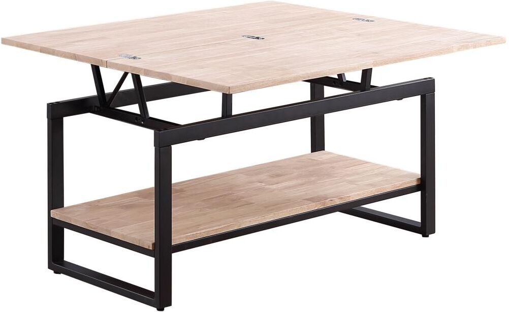 Pegane Table basse relevable et extensible en bois de chêne avec pieds en métal noir-Longueur 100 x Profondeur 45-90 x Hauteur 47-62 cm