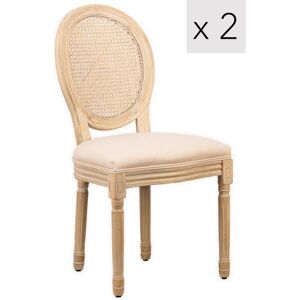 Nordlys Lot de 2 chaises en bois et cannage avec assise en tissu beige