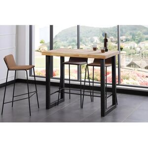 Pegane Table haute en bois coloris chêne nordique / pieds noir - Longueur 120 x profondeur 70 x Hauteur 100 cm