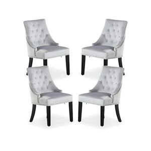Life Interiors Ensemble de 4 chaises de salle à manger Windsor - Rembourrage en velours moelleux et pieds en bois massif robustes - Parfait pour votre salle à manger et salon - Gris clair