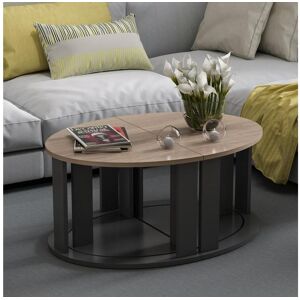 [en.casa] Set de 4 tables basses Dragsholm ovales gigognes effet chêne / anthracite [en.casa]