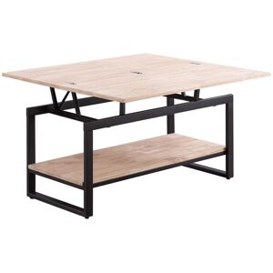 Pegane Table basse relevable et extensible en bois de chêne avec pieds en métal noir-Longueur 100 x Profondeur 45-90 x Hauteur 47-62 cm