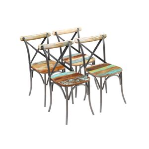 Lot de 4 chaises de salle à manger cuisine design industriel bois de récupération solide CDS021330