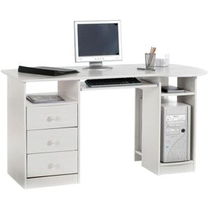 Idimex Bureau multi rangements BOB en pin massif lasuré blanc