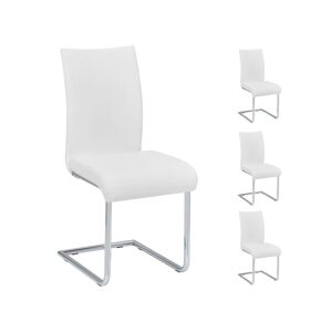 Idimex Lot de 4 chaises de salle à manger ALADINO piètement chromé revêtement synthétique blanc