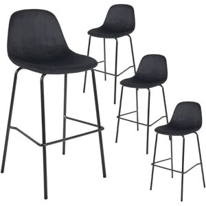 KONAE - Lot de 4 Tabourets de Bar en Velours Côtele Noir