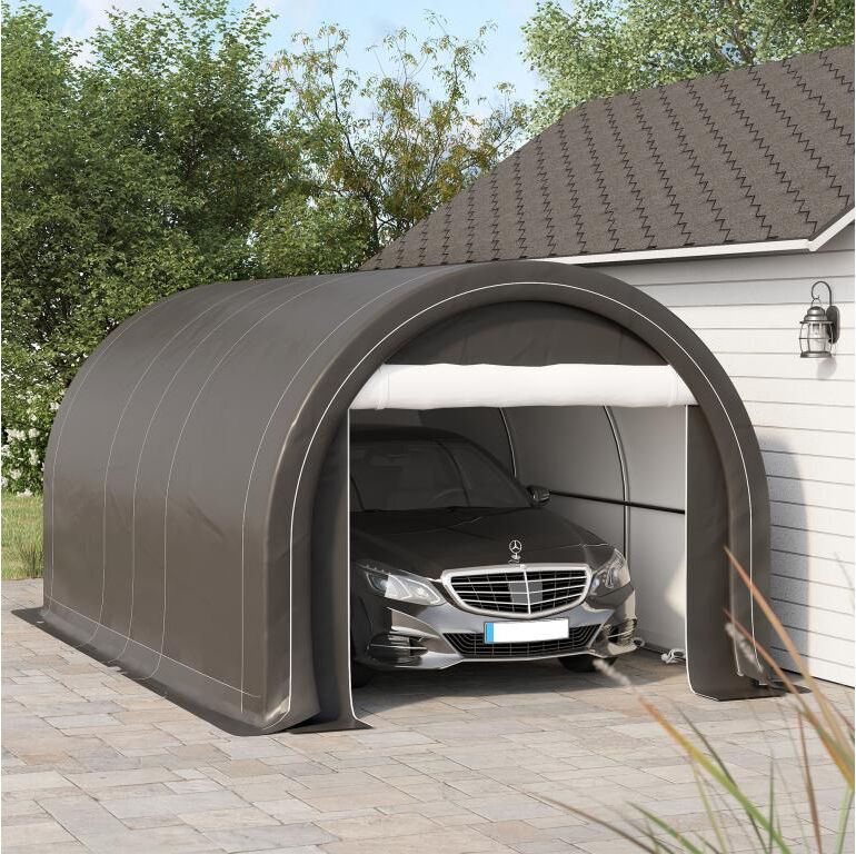 Outsunny Tente garage carport dim. 5L x 3l x 2,4H m acier galvanisé robuste PE haute densité 190 g/m² imperméable anti-UV gris