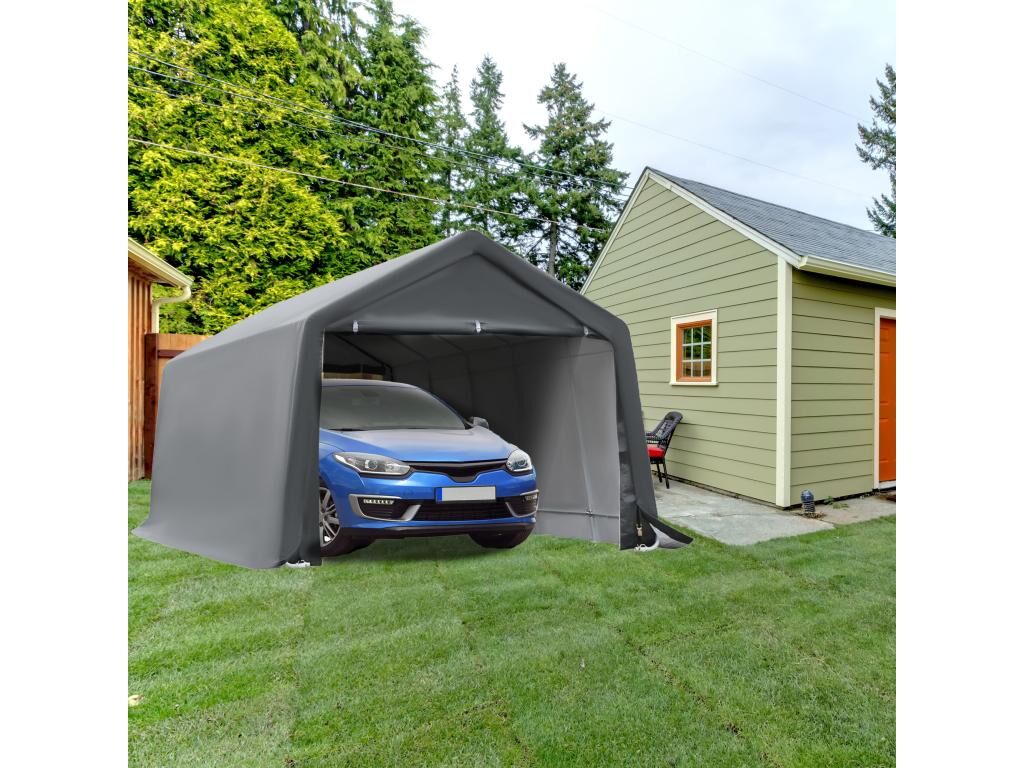 Outsunny Tente garage carport dim. 6L x 3,6l x 2,75H m acier galvanisé robuste PE haute densité 195 g/m² imperméable anti-UV blanc gris