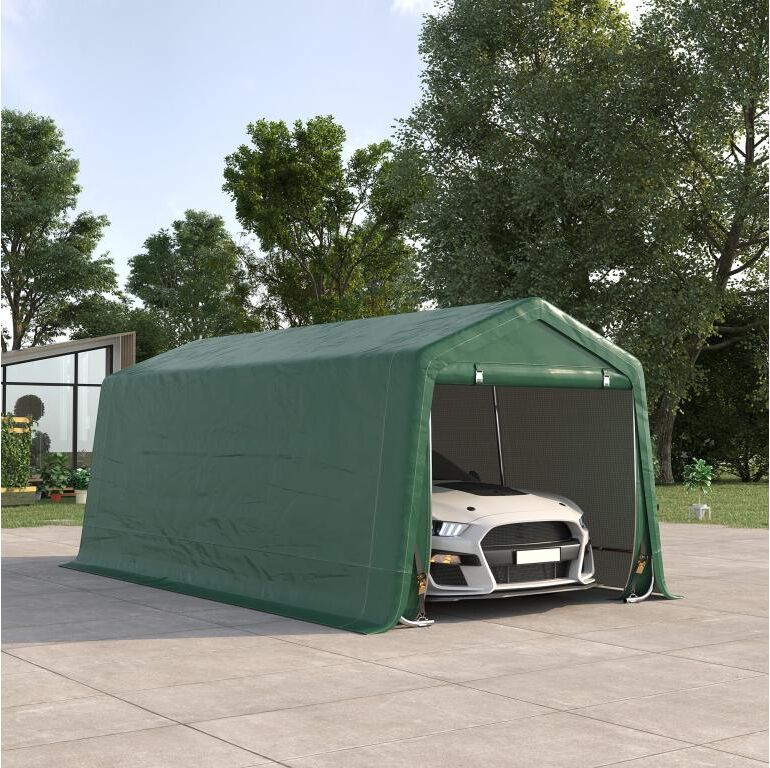 Outsunny Tente garage carport dim. 6L x 3l x 2,62H m acier galvanisé PE haute densité 180 g/m² imperméable anti-UV vert