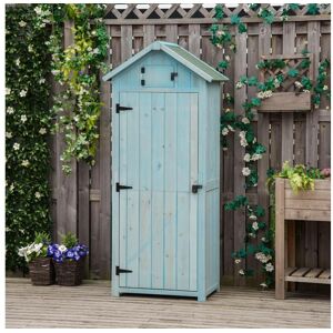 Outsunny Armoire abri de jardin remise pour outils 3 étagères 2 portes loquets toit pente bitumé 77L x 54l x 179H cm sapin traité bleu