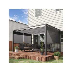 Outsunny Pergola rétractable 3,9L x 2,9l x 2,2H m structure alu. acier époxy noir double toile polyester haute densité gris