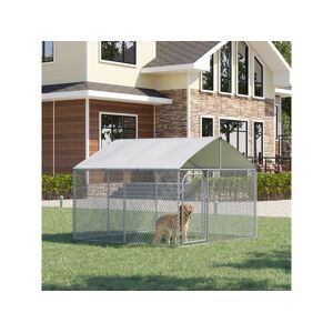 PawHut Chenil extérieur avec toit pour chien 5 m² - parc grillagé 230 x 230 x 175 cm - espace couvert - acier galvanisé