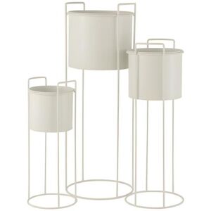 LANA DECO Lot de 3 cache pots sur pied en métal blanc 28x28x80 cm