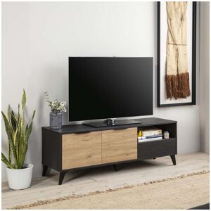 VS Venta-stock Meuble TV Koln 2 Portes et 1 tiroir,Couleur Noir brossée et Bois 136,5 cm (Largeur)