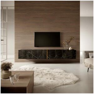 SELSEY Meuble TV 200 cm - en marbre noir avec insert doré - BISIRA