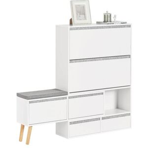 Sobuy Meuble a Chaussures, Armoire a Chaussures avec 1 Banc de Rangement Amovible sur Pieds, FSR134-W