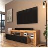 SELSEY Meuble TV - 172 cm chêne wotan - façade Noir - avec LED - ASTEN