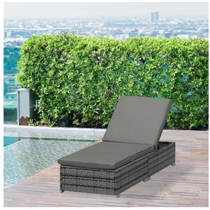 Outsunny Bain de soleil transat grand confort matelas déperlant déhoussable inclinaison réglable multi-positions résine tressée gris