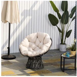 Outsunny Fauteuil rond de jardin fauteuil papasan pivotant grand confort Ø 97 x 90H cm grand coussin fourni polyester résine tressée crème