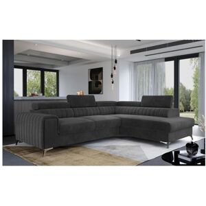 Venesetti Canapé d'angle convertible - LARRY VELOURS - en tissu Luxe gris foncé, 5 places, angle droit (vu de face)