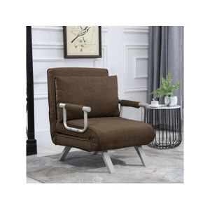 Homcom Fauteuil chauffeuse canapé-lit convertible 1 place déhoussable grand confort coussin pieds accoudoirs métal suède marron