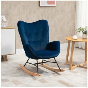 Homcom Fauteuil à bascule oreilles rocking chair grand confort accoudoirs assise dossier garnissage mousse haute densité aspect velours bleu