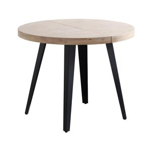 Mathi Design MATIKA - Table repas ronde extensible bois et acier noir