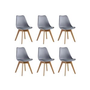 Life Interiors Ensemble de 6 chaises de salle à manger Lorenzo avec siège en similicuir élégant et pieds en bois massif - Parfait pour la salle à manger, le salon - Gris