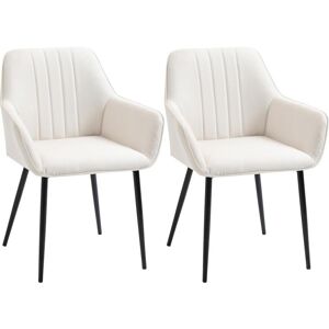 Homcom Chaises de visiteur design scandinave - lot de 2 chaises - pieds effilés métal noir - assise dossier accoudoirs ergonomiques lin crème