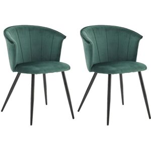 Meubles Cosy Lot de 2 chaises de salle à manger, fauteuil scandinave, assise et dossier rembourrée en velours vert, largeur d'assise 45 cm, pieds en métal noir, charge 110 kg, pour salon, chambre à coucher, cuisine, bureau