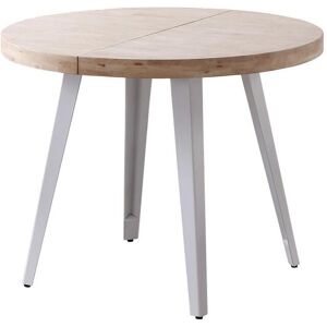 Pegane Table à manger ronde extensible en bois coloris chêne nordique pieds blanc - diamètre 100-180 x hauteur 76 cm