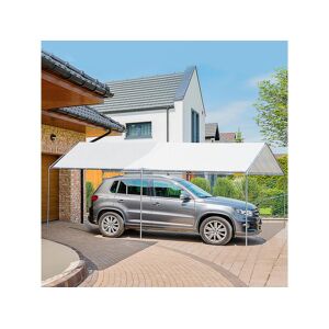 Outsunny Carport auvent pour voiture 5,95L x 2,90l x 2,60H m acier galvanisé robuste PE haute densité blanc