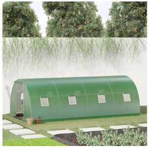 Outsunny Serre de jardin tunnel 18 m² dim. 6L x 3l x 2H m - 8 fenêtres, porte zippée enroulable - châssis tubulaire acier galvanisé, bâche PE haute densité vert