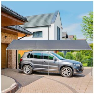 Outsunny Carport auvent pour voiture 5,95L x 2,90l x 2,60H m acier galvanisé robuste PE haute densité gris