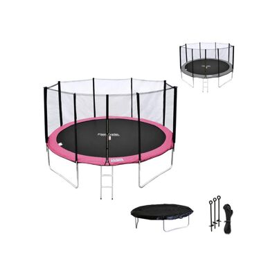 Trampoline 370cm réversible rose / gris PERTH + filet, échelle,