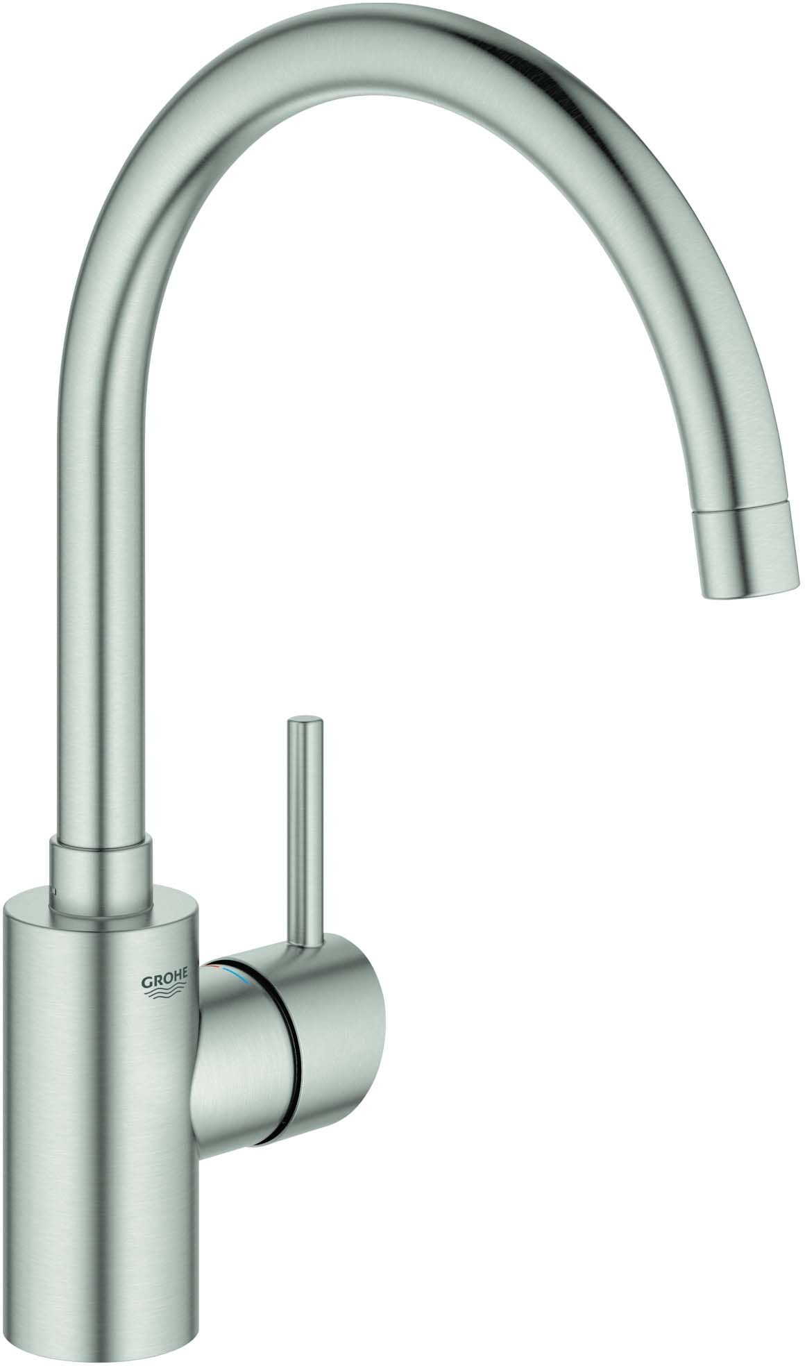 Grohe Concetto robinet de cuisine 32661DC3 supersteel, bec tubulaire orientable, débit d'eau interne